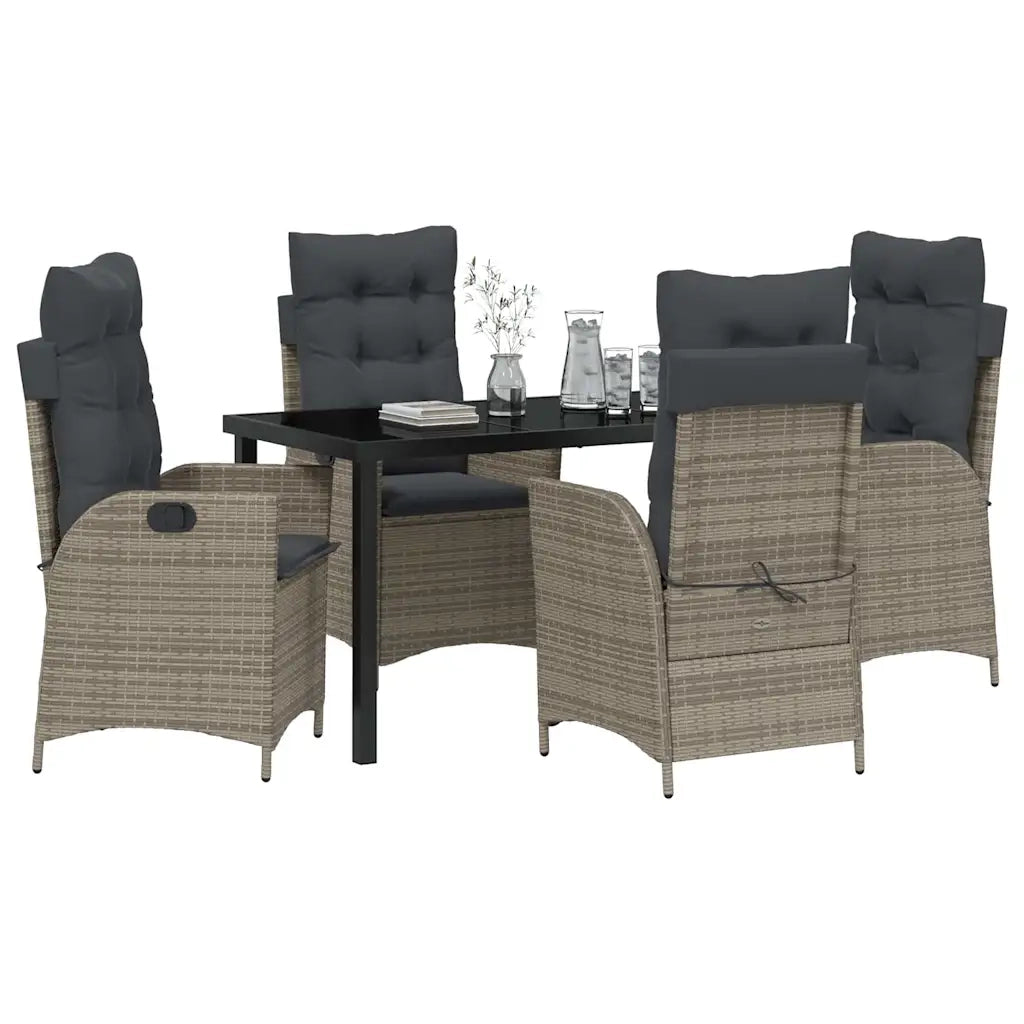 Set da Pranzo per Giardino con cuscino 5 pcs Grigio polyrattan 3380500