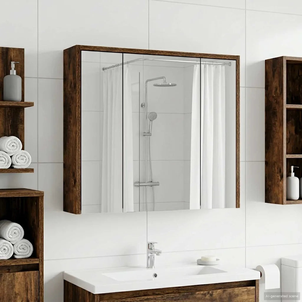 Mobiletto per specchio da bagno Rovere fumé 63,5 x 16 x 62,5 cm