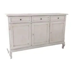 Credenza madia buffet in legno bianco anticato 3 ante chic mod Martini con piedi provenzali