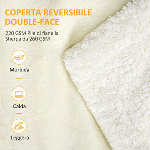 Coperta Double Face 203x152x0,5 cm in Flanella 220 GSM e Sherpa 260 GSM Crema