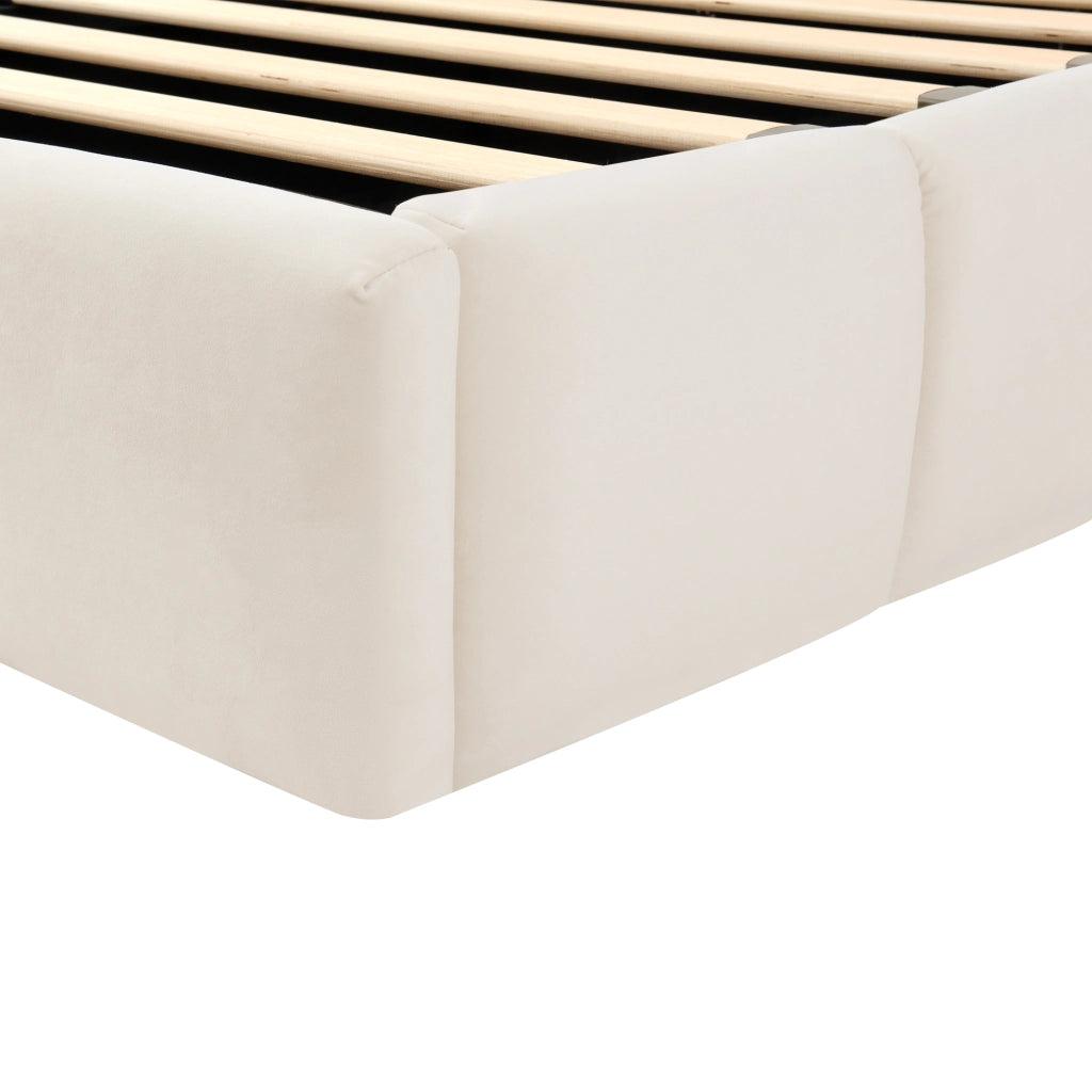 DESMIU Letto bambino 90 × 200 cm con contenitore idraulico, USB-C e velluto, senza materasso, beige