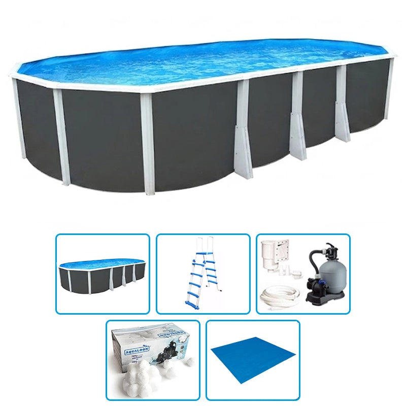Piscina Fuori Terra Steeldesign Omega 915 Liner 0,6 Mm - 9,15 X 4,57 X H.1,32 M - Kit Base