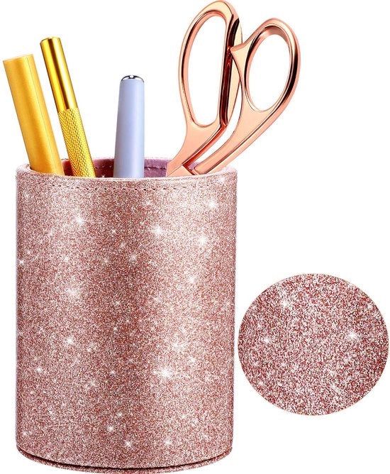 Pen holder con finitura lucida, organizzatore matite, con finitura rosa lucida per donne e ragazze, organizzatore di pennelli per makeup, organizzatore in pelle, contenitore per bicchieri, regalo per ufficio, classe, casa