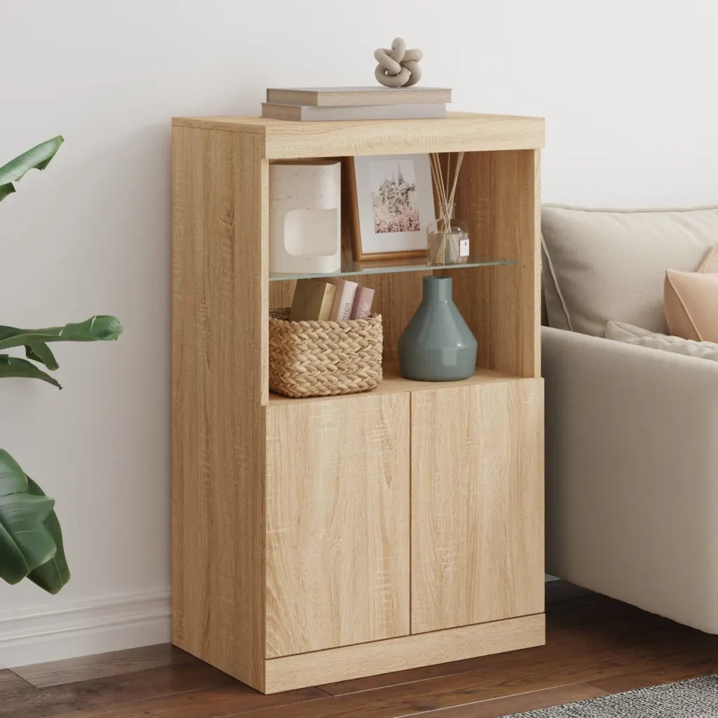 Credenza | Madia | Buffet da pranzo | Armadio da pranzo con Luci LED Rovere Sonoma 60,5x37x100 cm