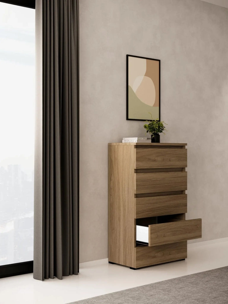 Cassettone Noce Naturale in legno nobilitato con 5 cassetti H.127x75x40 cm