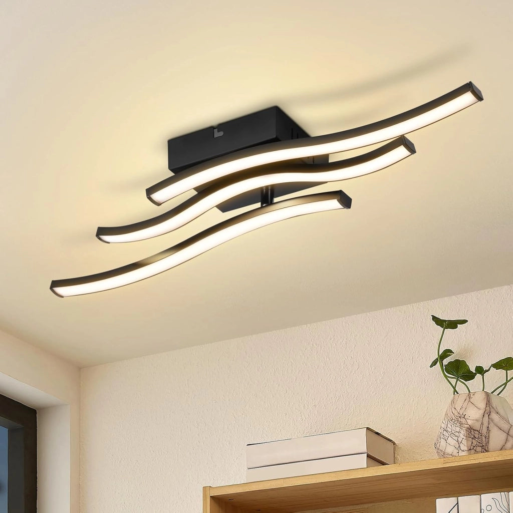 ZMH Lampada da soffitto plafoniera LED 18W nera moderna design ondulato per cucina soggiorno corridoio