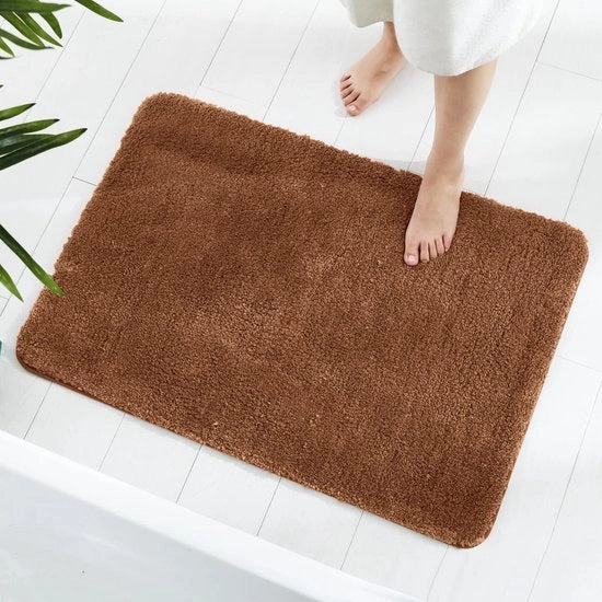 Tappeto per pavimento, 60 x 90 cm, asciugamano per doccia in microfibra morbido, tappeto antiscivolo per bagno, soggiorno (marrone chiaro)