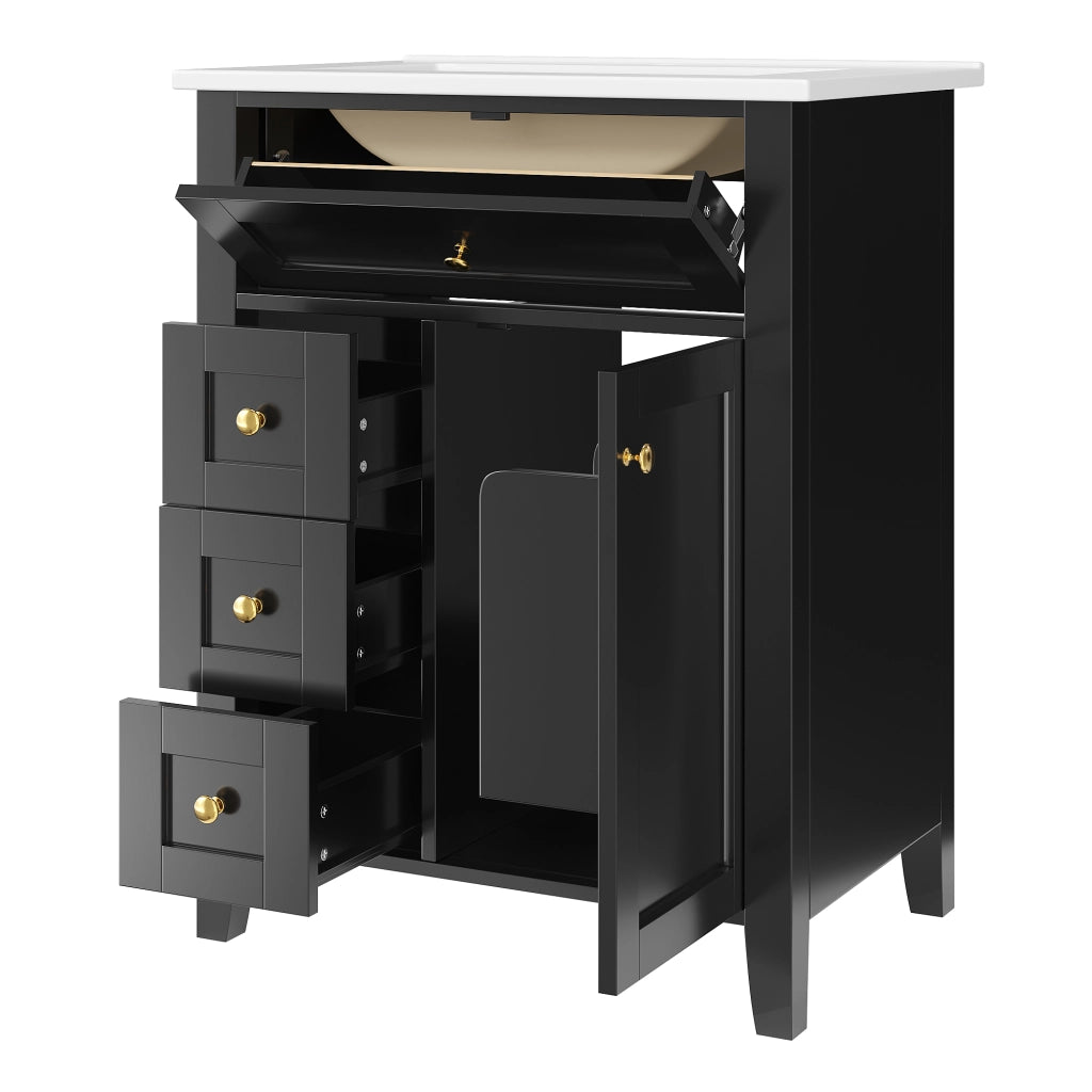 Mobile bagno con 1 anta; 3 cassetti e lavabo in ceramica con chiusura soft-close per bagno; 61×47×86 cm