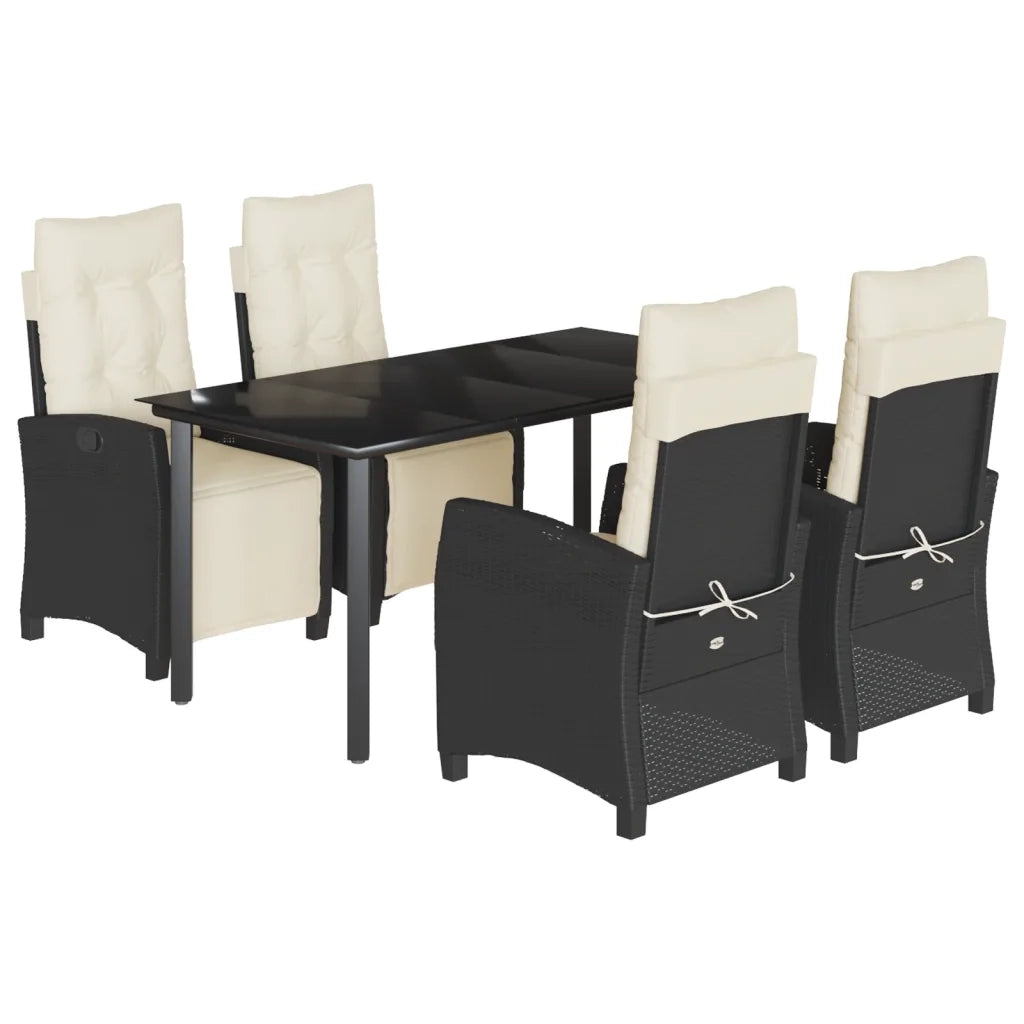 Set da Pranzo da Giardino 5 pz Nero con Cuscini in Polyrattan 3212956