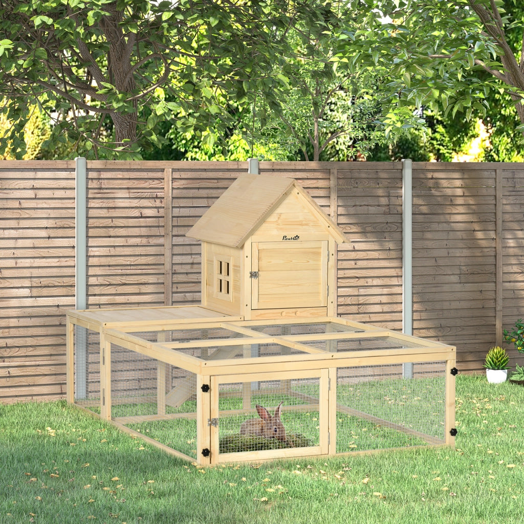 Recinto per conigli a due livelli con rampa e porte ¨C zephmum ¨C legno marrone 120x80x60