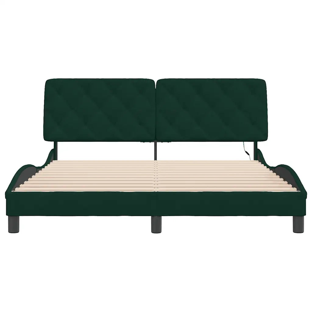 Giroletto con LED senza Materasso Verde Scuro 160x200 cm in Velluto 3213864