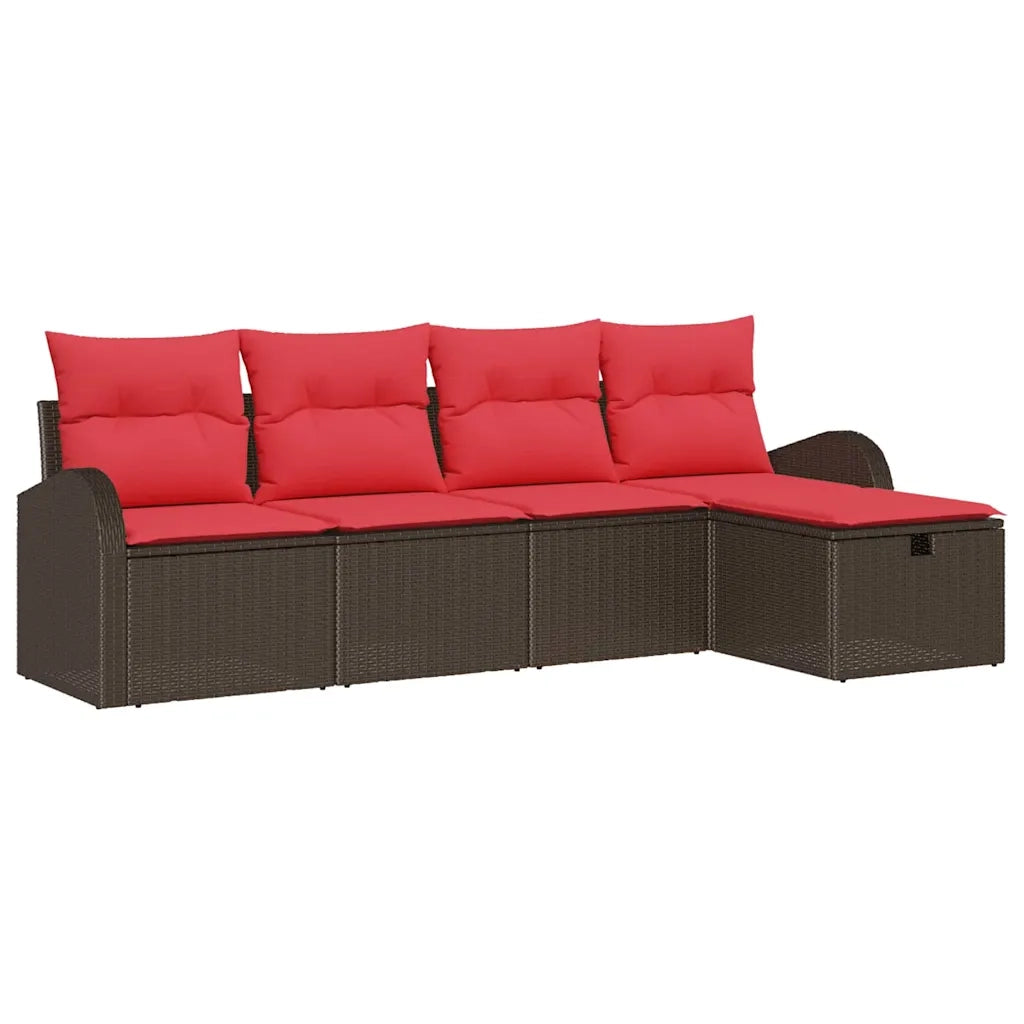 Set di divani con cuscino 5 pcs Marrone e Rosso polyrattan