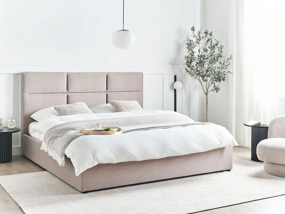 Letto ottomano Taupe Poliestere Rivestito 180 x 200 cm con Storage e Testata Mobili da Camera da Letto