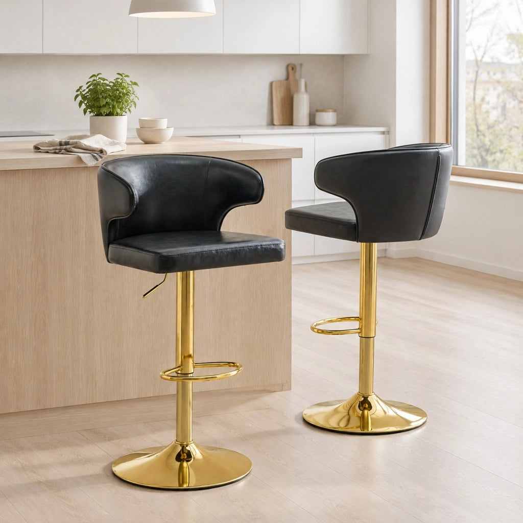 Set di 2 sgabelli da bar regolabili e girevoli in PU nero, 85-110 cm