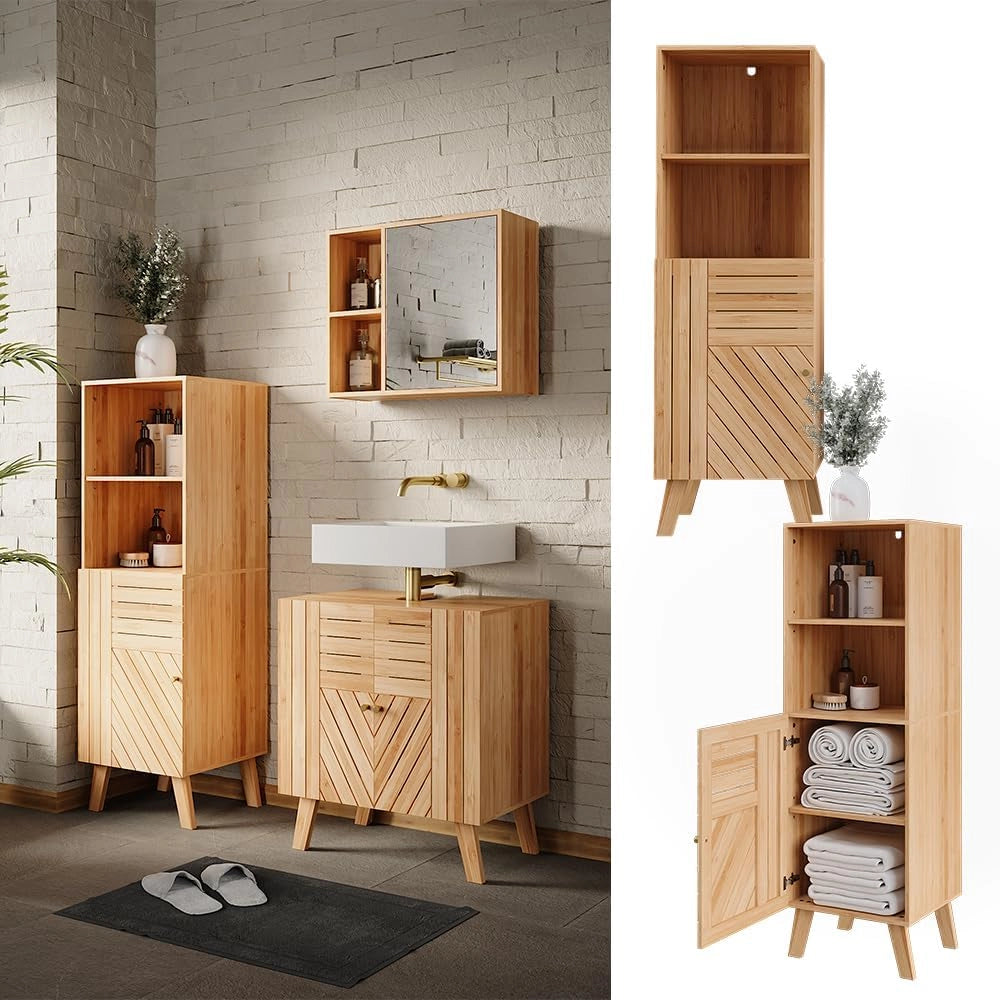 Mobiletto midi Lucie, Bambù, 40 x 124 cm, adatto per la conservazione salvaspazio di accessori da bagno