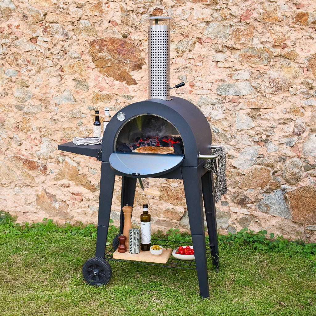 Forno per pizza da esterno con ripiano, nero