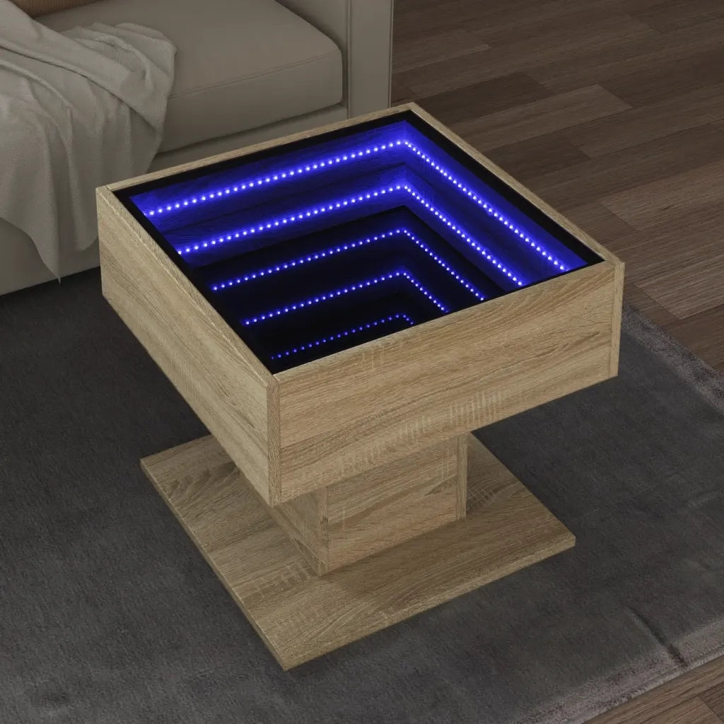Tavolino Salotto con LED-Tavolino da soggiorno-Tavolo Rovere Sonoma 50x50x45 cm Multistrato 910587