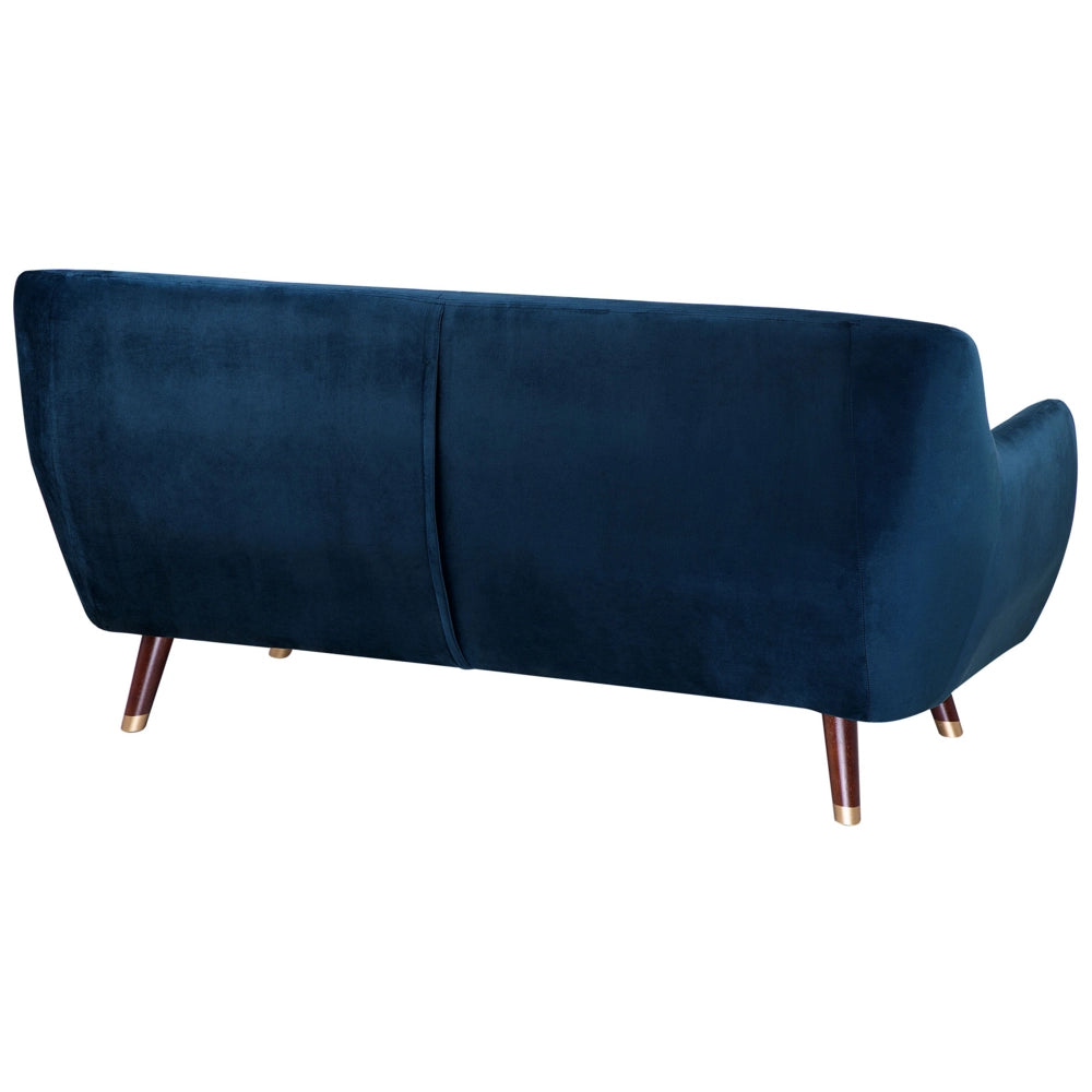 Divano in velluto blu navy a 3 posti con schienale capitonnè imbottito con gambe in legno