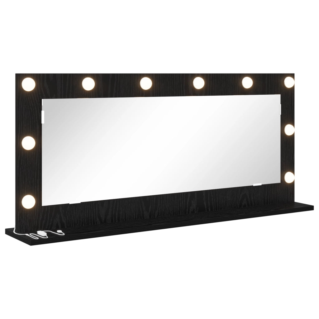 Specchio da toeletta con luci LED Rovere Nero 100x45x18 cm