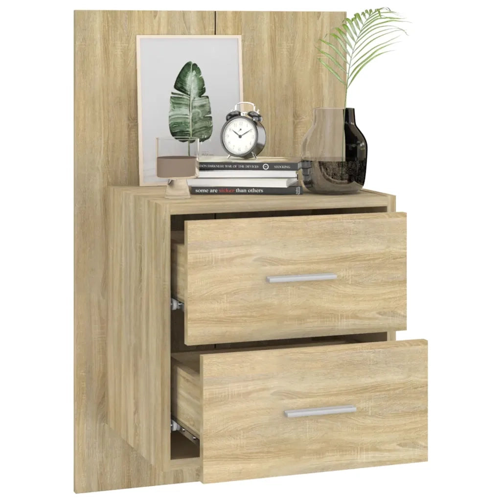 Set di 2 Comodini | Armadio da Notte | Mobiletto da notte a Muro Rovere Sonoma
