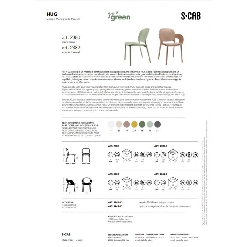 SET 6 SEDIE HUG TECNOPOLIMERO DA POST CONSUMO INDUSTRIALE SCAB DESIGN - Antracite 81