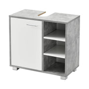 Mobiletto sottolavabo di design mobiletto per il bagno con 3 ripiani pannello di particelle rivestito in melaminico 56 x 60 x 31 cm effetto cemento e bianco 03_0005857