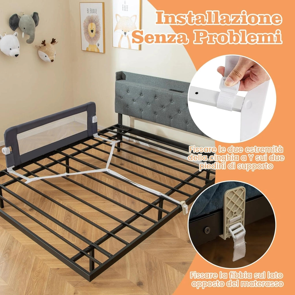 Sponda Letto per Bambini 105/120/150 cm, Barriera di Sicurezza per Neonati, Barriera Letto Pieghevole e Portatile, con Cinghia di Sicurezza (Grigio, 120 x 40 x 42 cm)