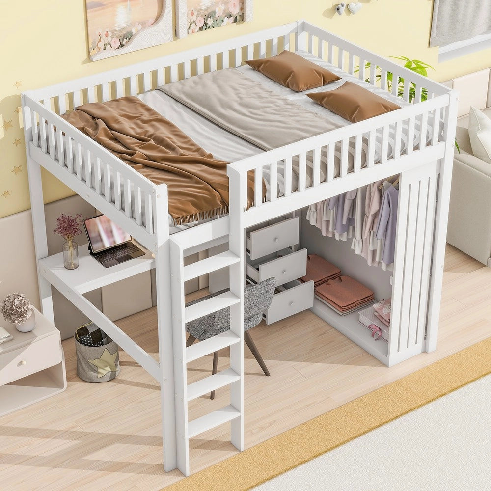 Letto a Soppalco con Scrivania, Armadio e Cassetti ¨C MINIMAL ¨C Bianco 140x200