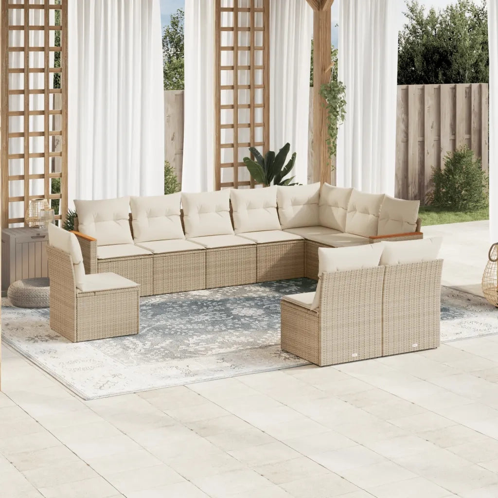 Set Divano da Giardino 10 pz con Cuscini Beige in Polyrattan 3226072
