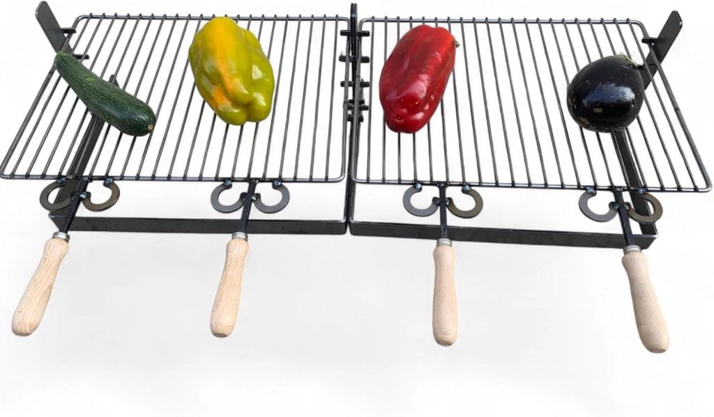 Griglia in ferro regolabile su più altezze, bistecchiera con manici in legno, per barbecue e camino per carne pesce verdure 90x36cm
