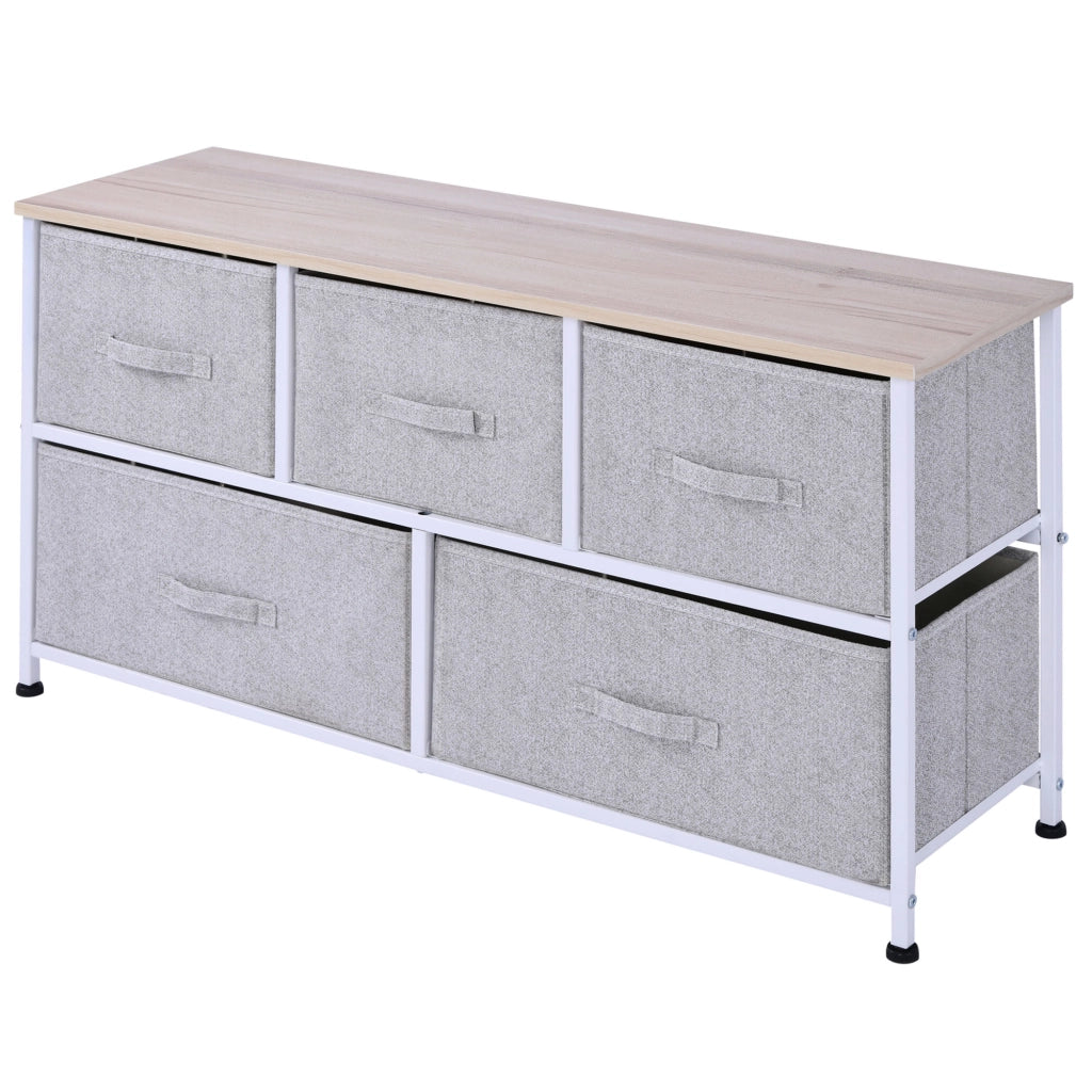 Cassettiera con 5 Cassetti ¨C Zephmum ¨C Grigio Bianco Legno Acciaio 100x30x54