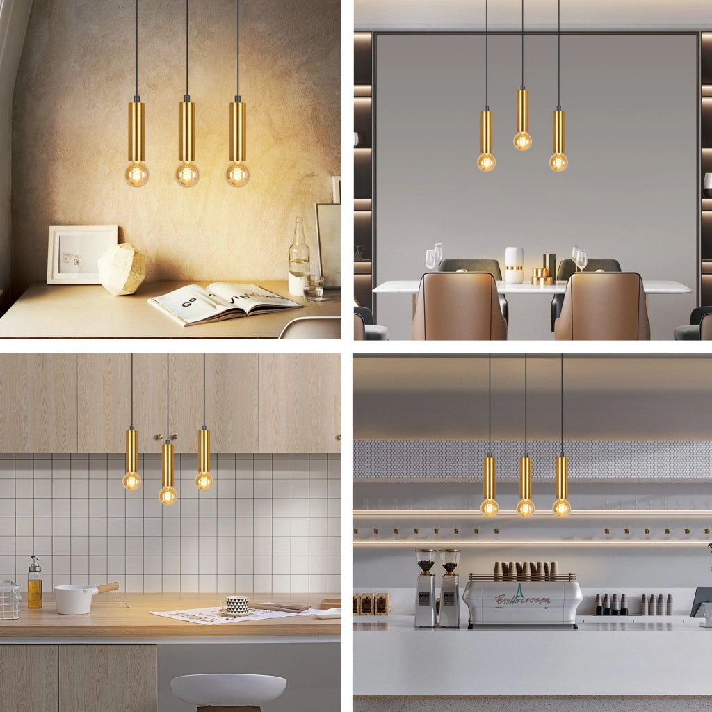 Lampada a sospensione ZMH per sala da pranzo oro 3 fiamme E27 135 cm lampada da soggiorno e cucina