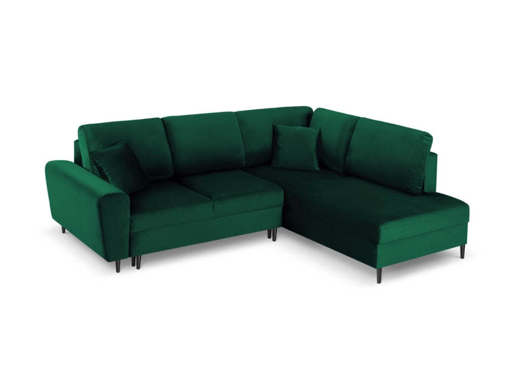 Cosmopolitan Design - Divano convertibile angolare destro con contenitore "Kyoto" 5 posti in velluto verde bottiglia 