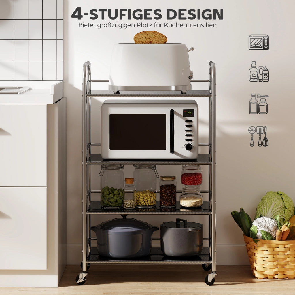 Carrello da cucina con 4 ripiani regolabili ¨C zephmum ¨C Argento, 60x35x100 cm
