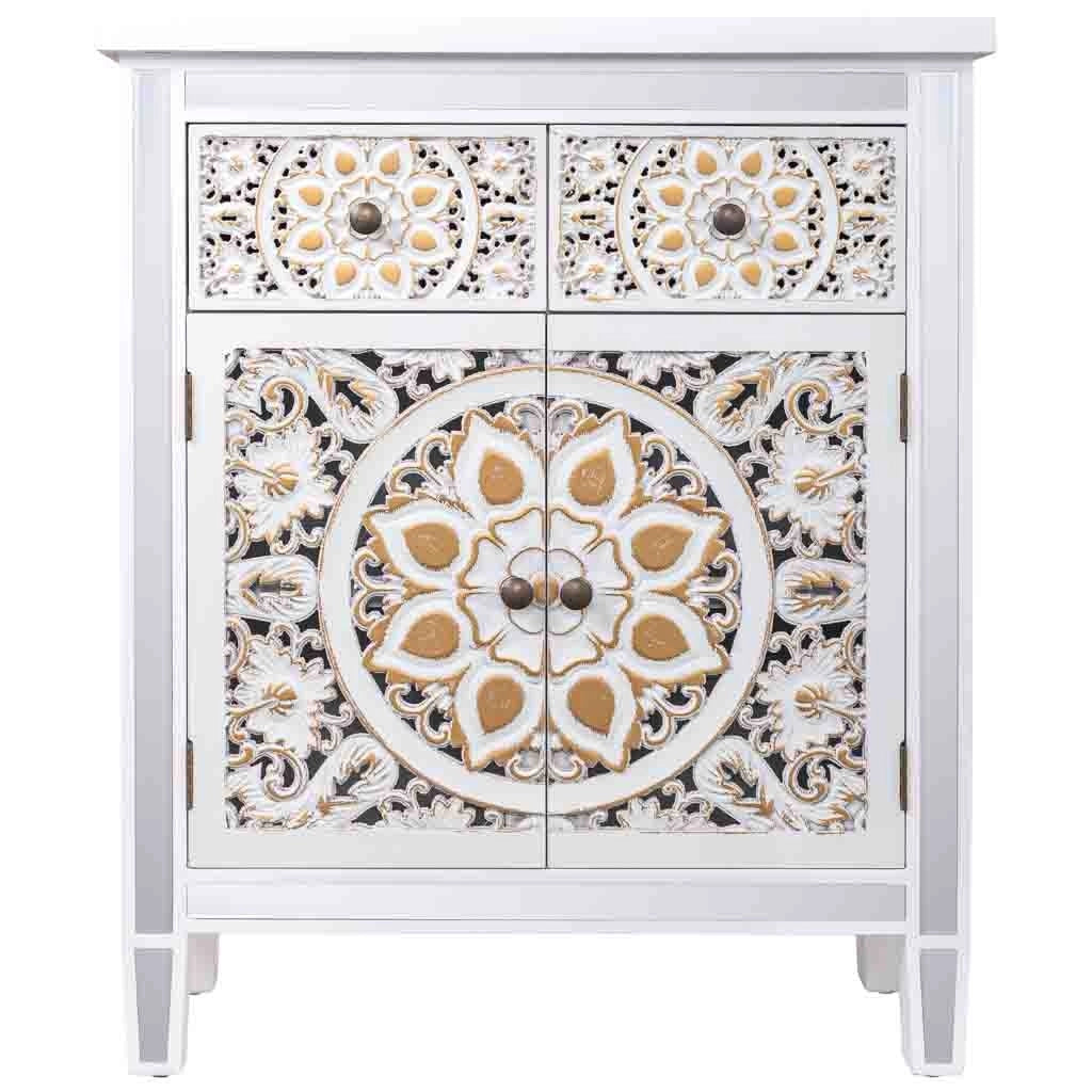 Credenza in legno e vetro con 2 cassetti e 2 porte 68,5x27,5x82