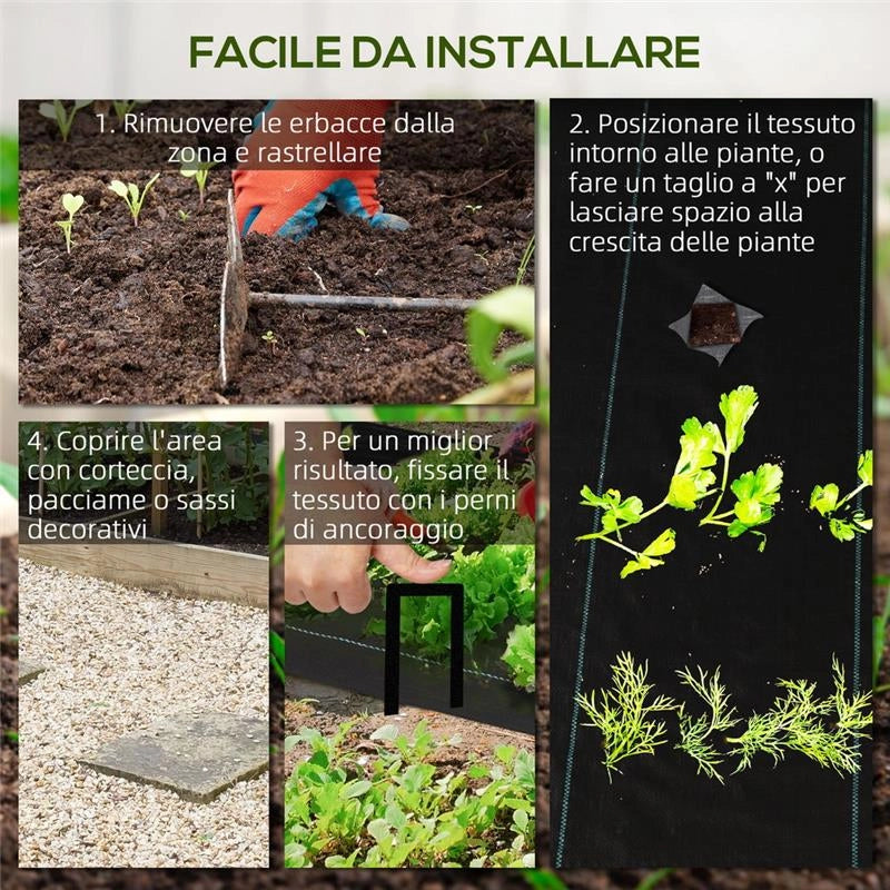 TELO PER PACCIAMATURA 2X25 M PER ORTO SERRA E GIARDINO DRENANTE E TRASPIRANTE NERO