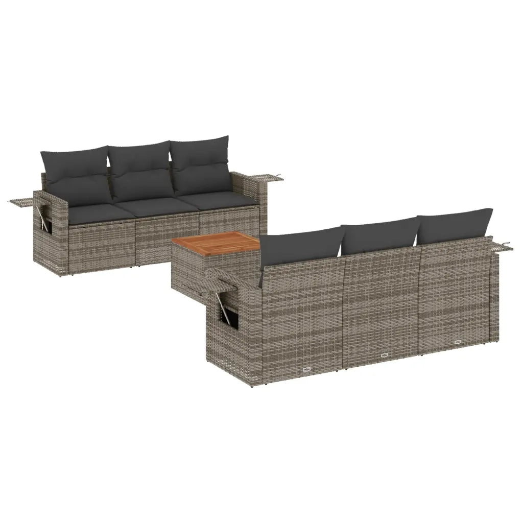 Set Divani da Giardino 7 pz con Cuscini Grigio in Polyrattan 3256788