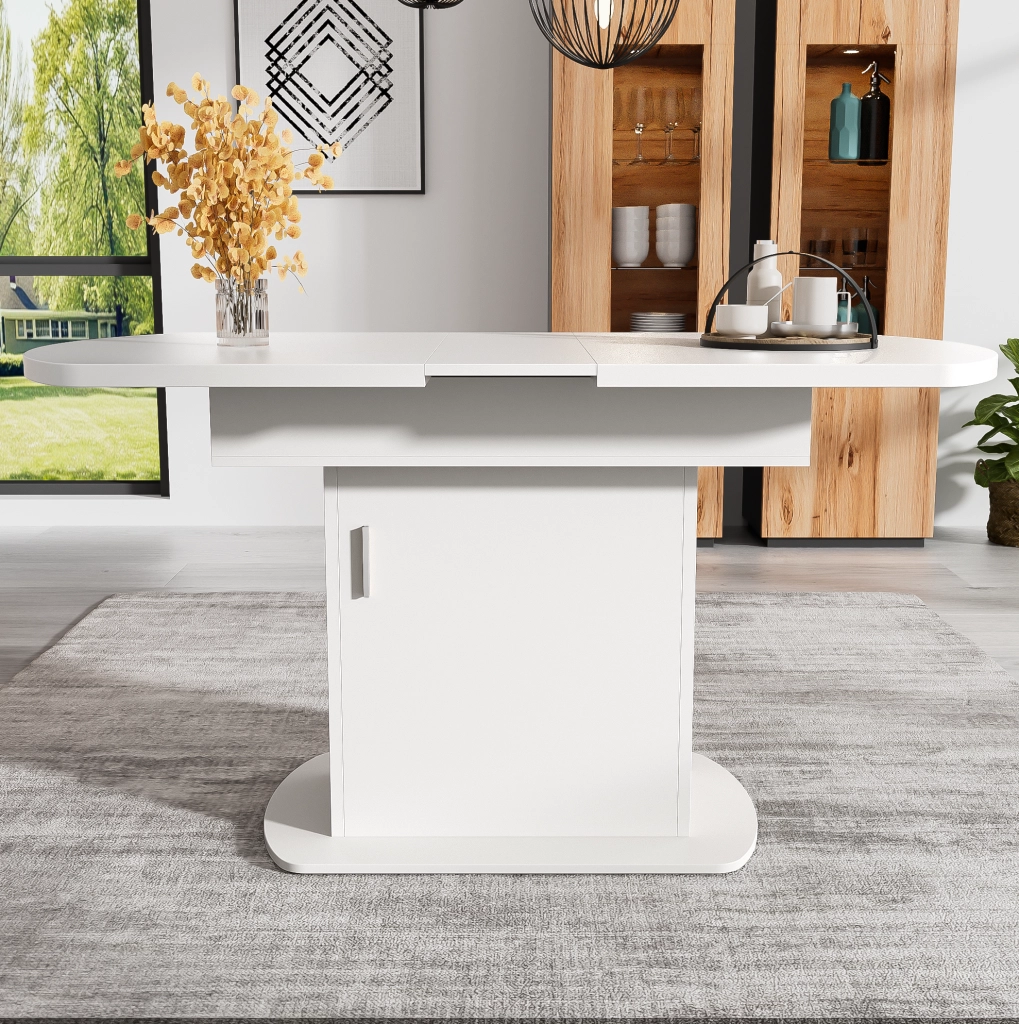 Tavolo da pranzo allungabile 110/130x70x75 cm con contenitore; bianco e argento