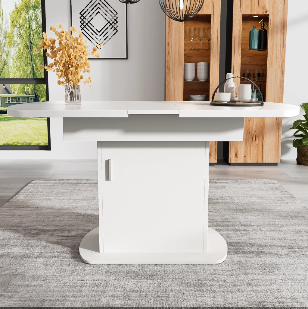 Tavolo da pranzo allungabile 110/130x70x75 cm con contenitore; bianco e argento