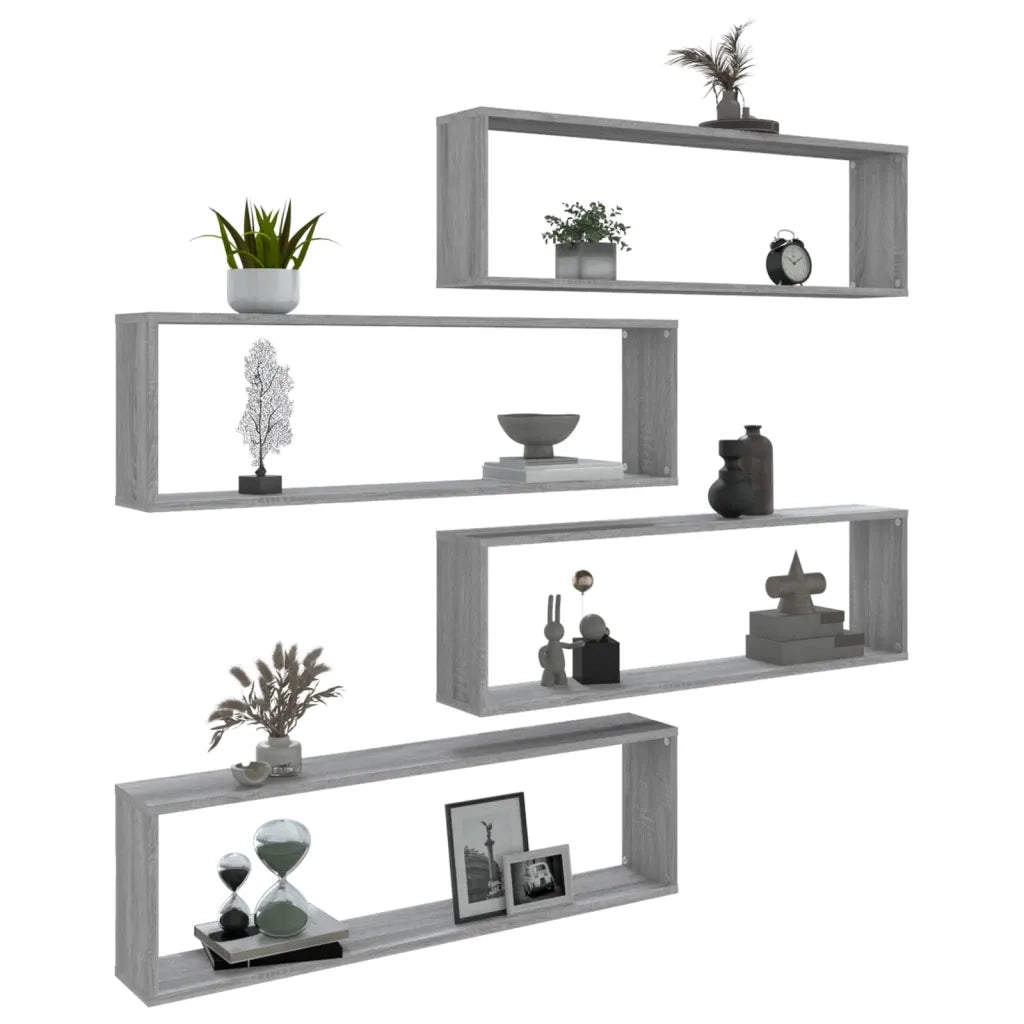 Mensole Cubo Muro 4pz Grigio Sonoma 100x15x30 Legno Multistrato 815910