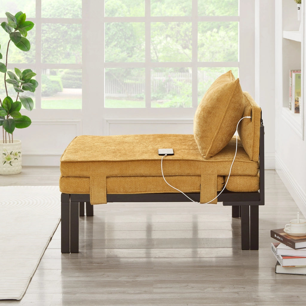 POLTRONA letto pieghevole 2 in 1 USB Type-C in velluto giallo