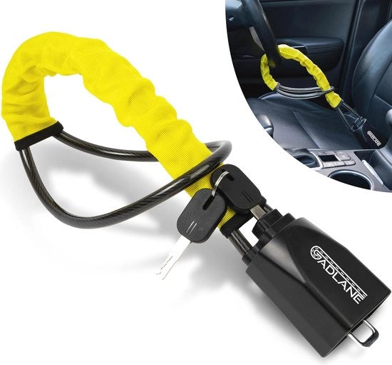 Sistema di Blocco Cinturone e Sterzo - Doppio Blocco Antifurto per Auto, Camionetta e Caravan - Visibilità Elevata e Resistenza Elevata