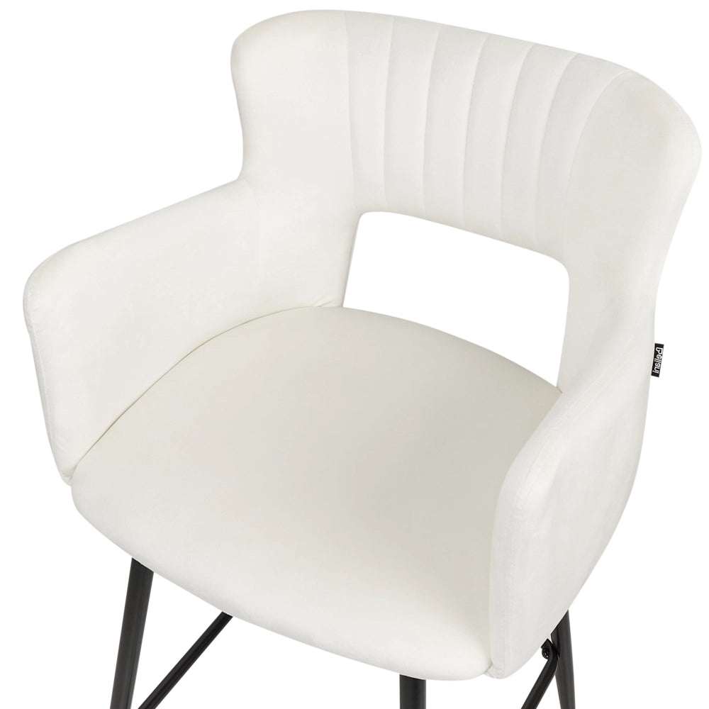 Set di 2 sgabelli da bar velluto bianco braccioli schienale intagliato gambe in metallo moderna industriale