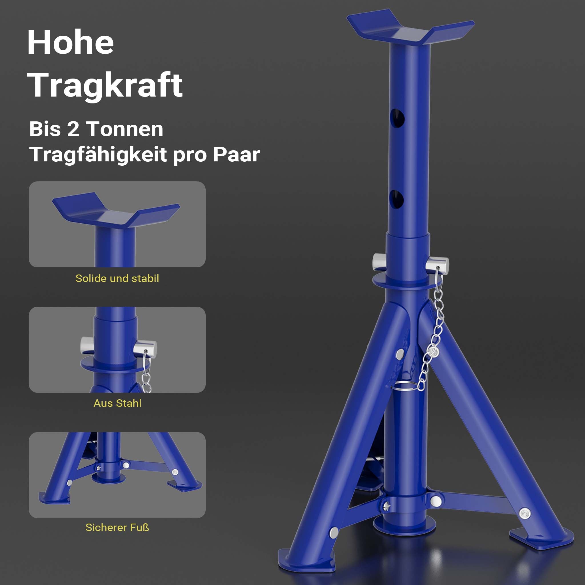 set cric sollevatore + 2 cavalletti max 2t altezza regolabile