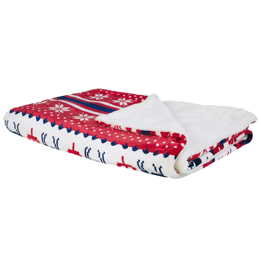Plaid Coperta in Flanella Rossa e Blu 150 x 200 cm Invernale Stile Maglione Natalizio