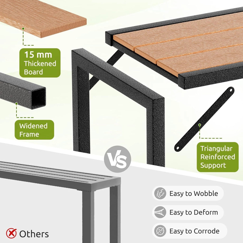 Outdoor Bar Table, 120 x 38 x 98 cm, Tavolo da Giardino Cortile con Piano Impermeabile, Tavolo da Bar Alto con Piedini Regolabili, adatto per Terrazza, Bordo Piscina, Soggiorno, Marrone