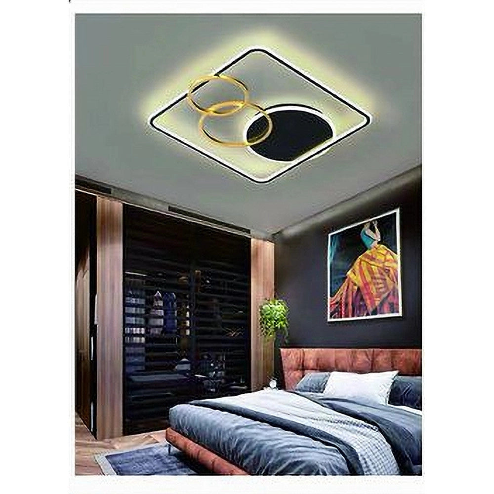 Trade Shop - Plafoniera Led 55w Quadrato Con Cerchi Nero Oro Lampada Soffitto Luce 6500k 70906 -