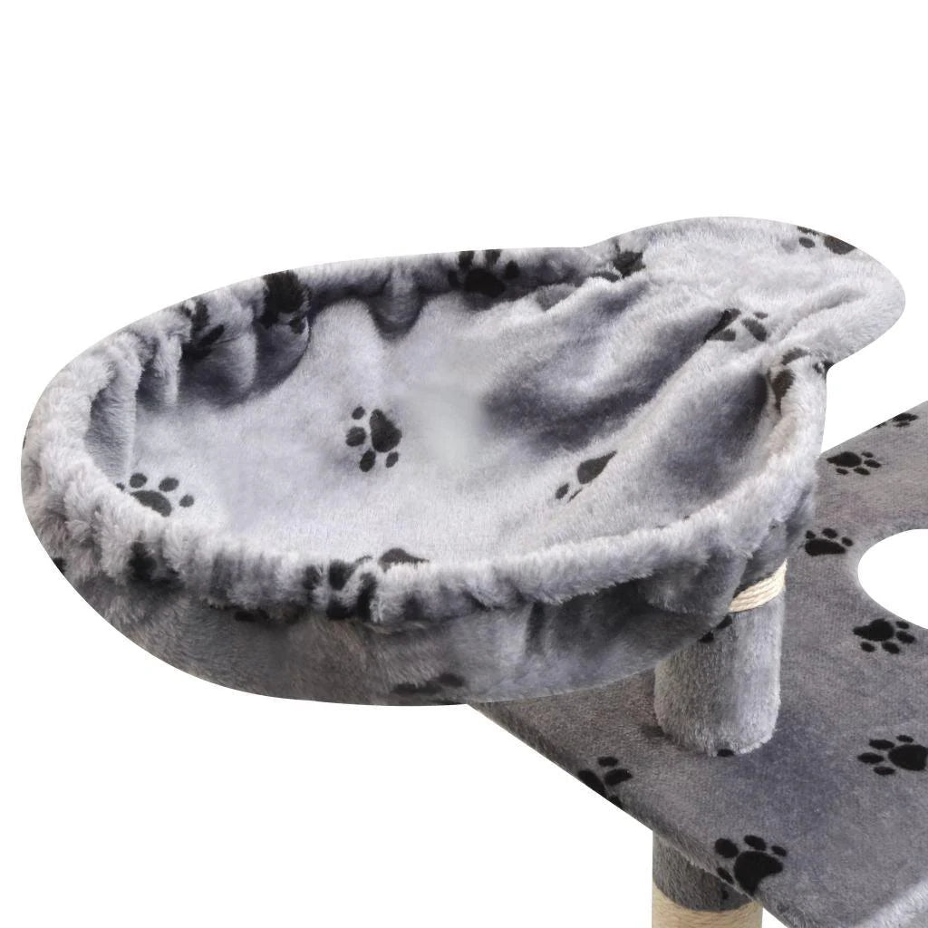 Tiragraffi albero per gatti cuccia per gatti giocattolo peluche e sisal 150 cm impronte di zampe grigio 3702101/2