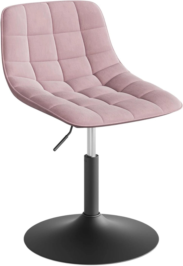Sgabello da trucco Sedia Alta da Cucina sgabello cucina con Schienale Altezza Regolabile Girevole 360° in Velluto Rosa, 38-49.5cm, BH300rs-1