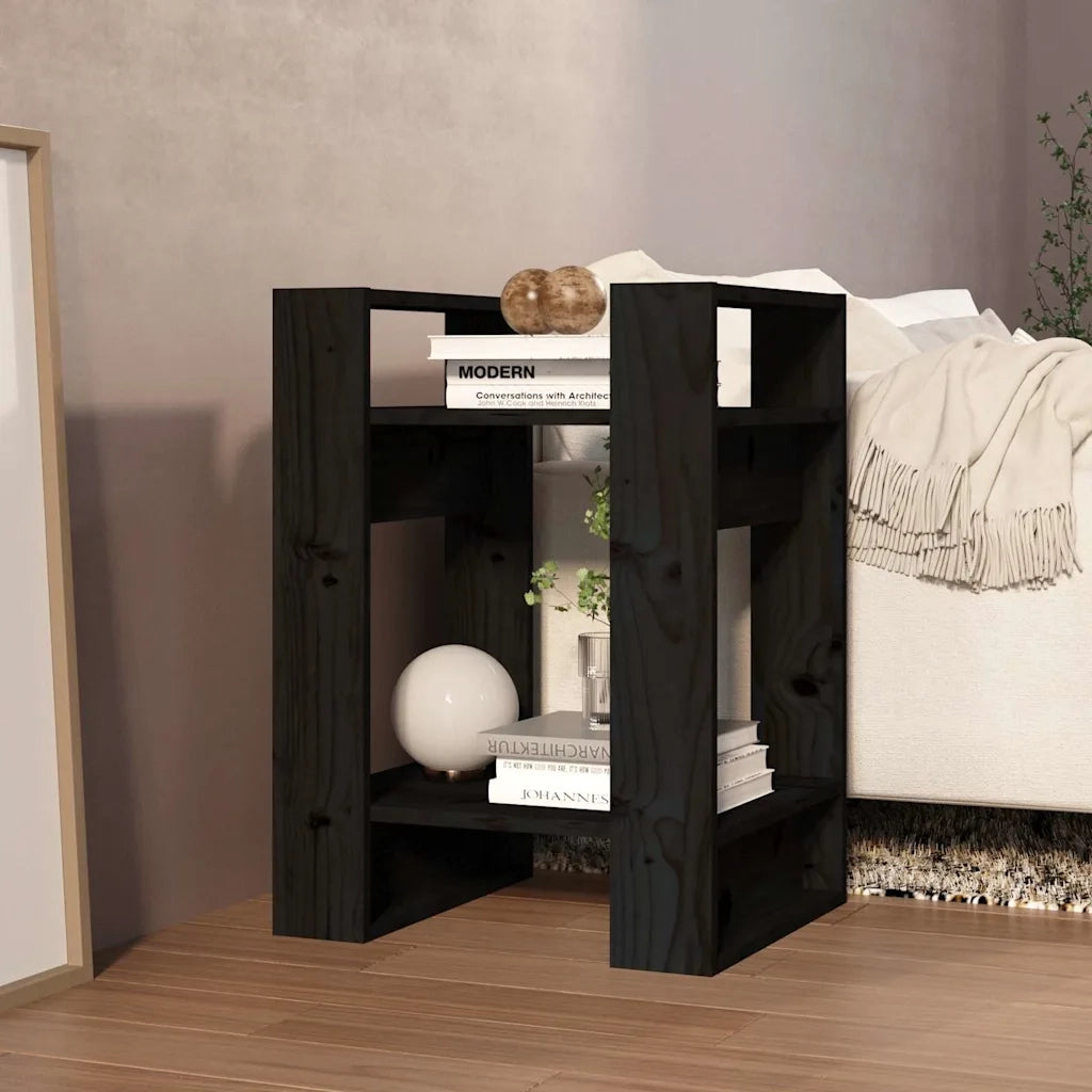 Libreria Divisorio-Scaffale per Libri-Mobile di Stoccaggio Nero 41x35x57 cm in Legno Massello di Pino